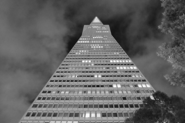 Transamerica Pyramid Building. JPG shot in B&W straight out of camera at ISO 6400. © Sohail Mamdani